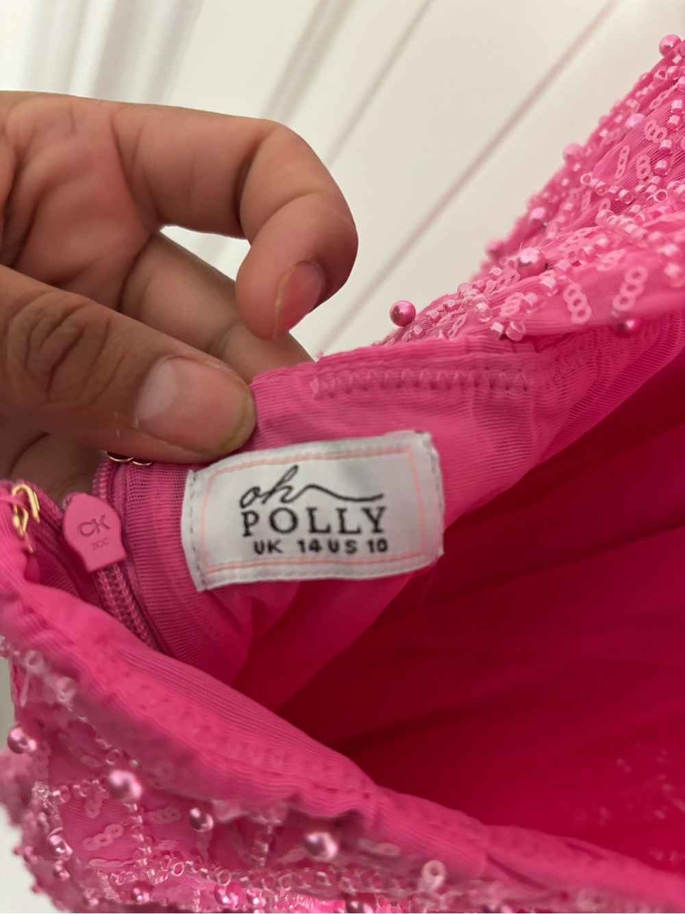 Embellished Extreme Cowl Neck Halter Mini Dress in Hot Pink - Picture 7 of 7